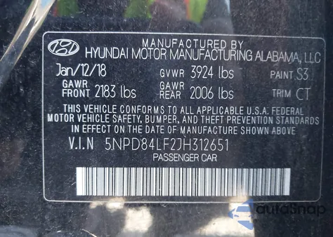 2018 Hyundai Elantra Sel из США, поврежденный, VIN 5NPD84LF2JH312651